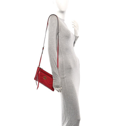 Calfskin Matelasse Small GG Marmont Double Zip Shoulder Bag Hibiscus Red