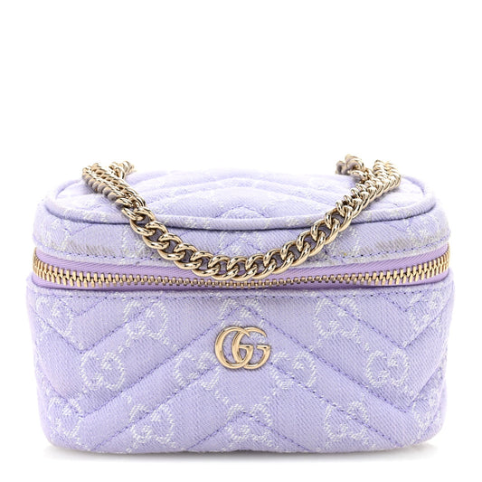 Denim GG Monogram Nano GG Marmont Vanity Bag Light Purple