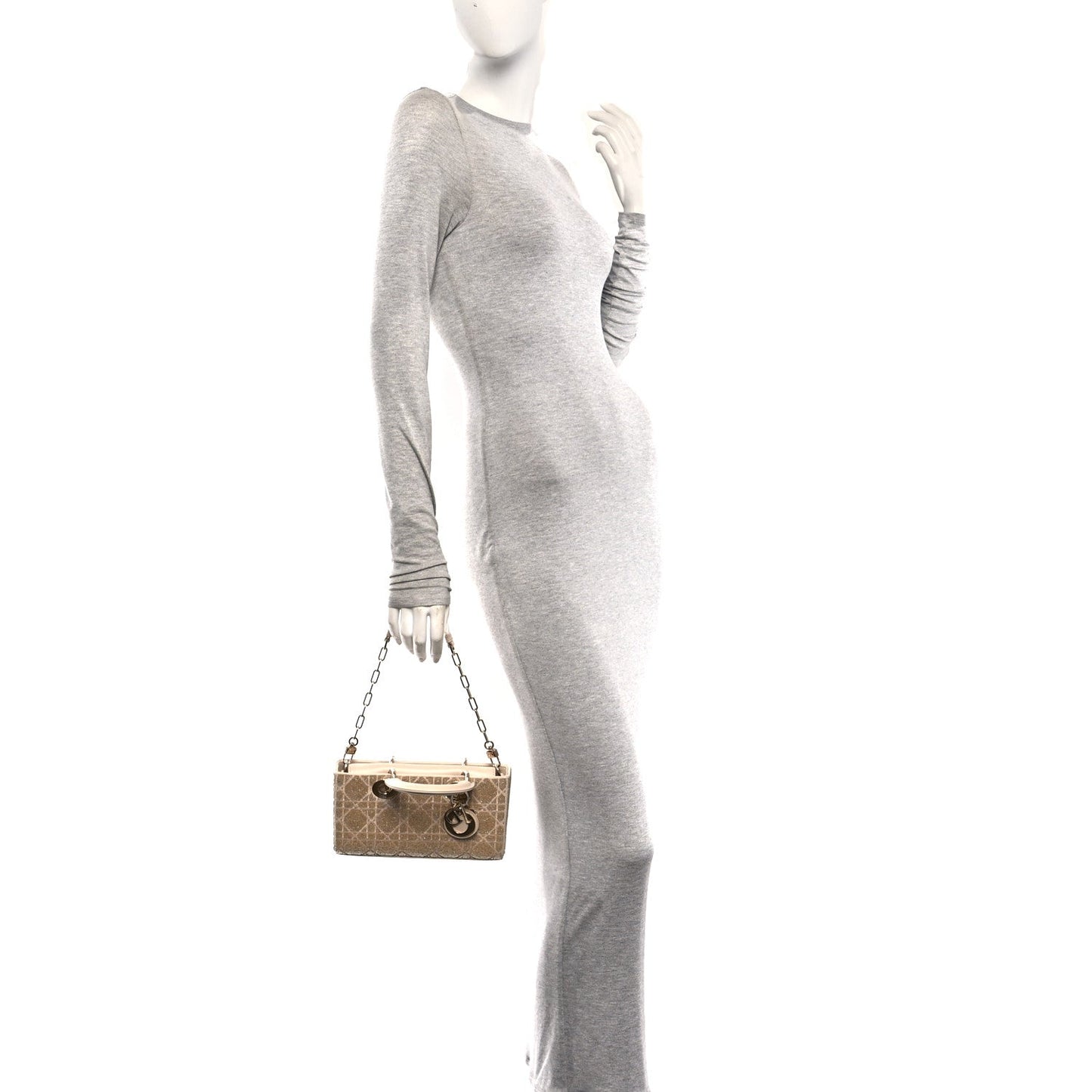 Lambskin Cannage Beaded Embroidered Micro Lady D-Joy Beige