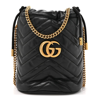 Calfskin Matelasse Mini GG Marmont 2.0 Bucket Bag Black