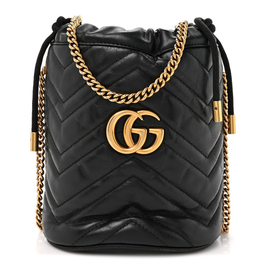 Calfskin Matelasse Mini GG Marmont 2.0 Bucket Bag Black