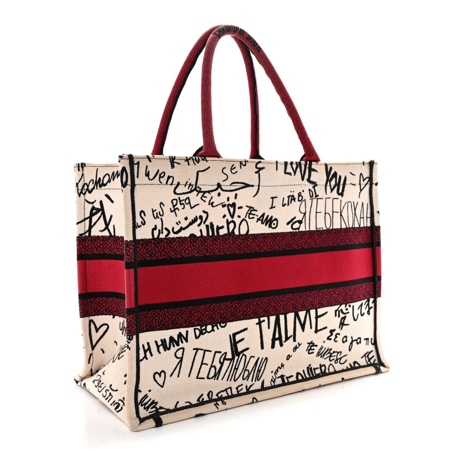 Canvas Embroidered Medium Dioramour Graffiti Book Tote Latte Multicolor