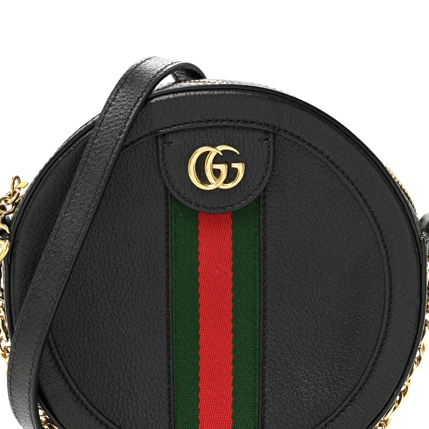 Grained Calfskin Web Mini Ophidia Round Shoulder Bag Black
