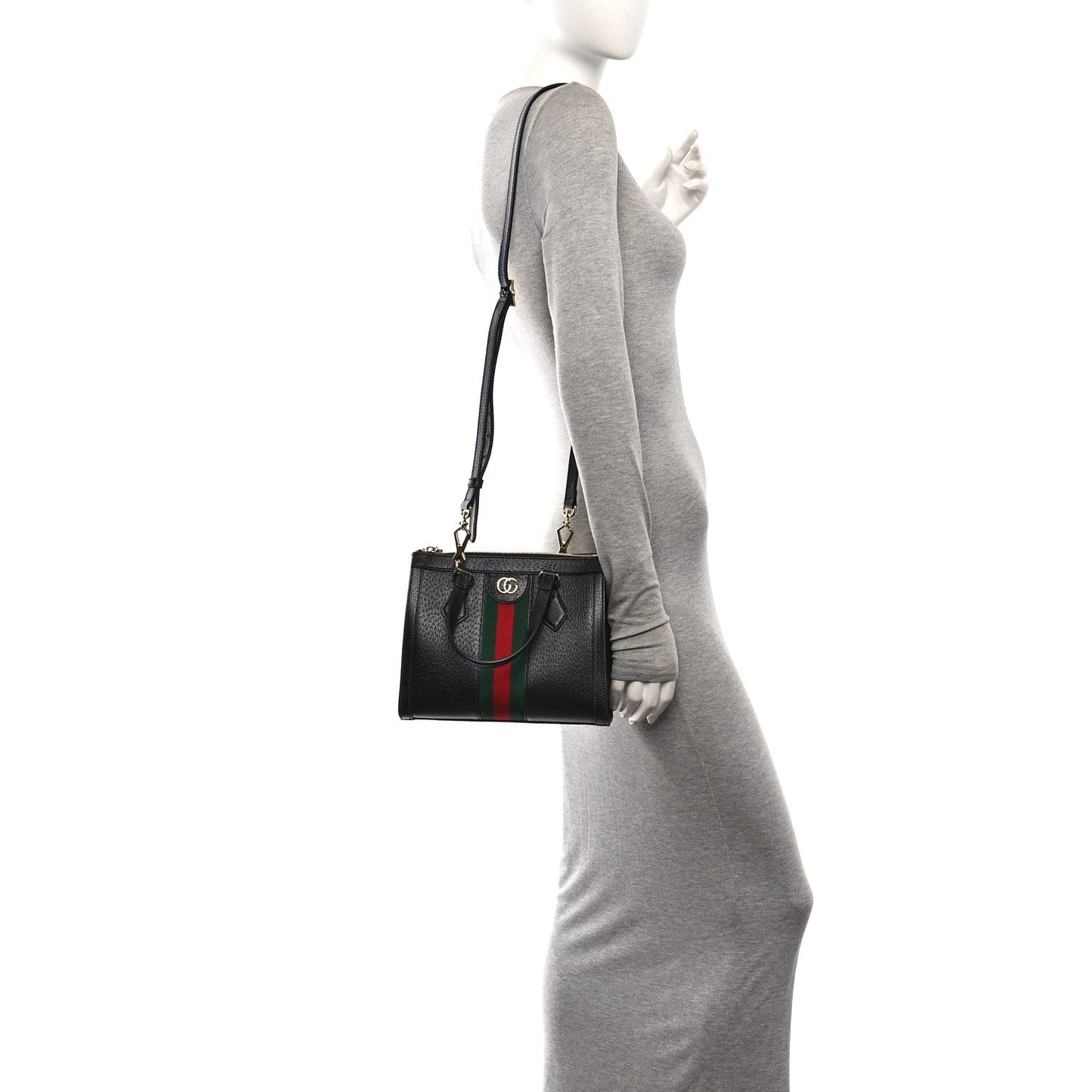 Textured Calfskin Web Small Ophidia Tote Bag Black