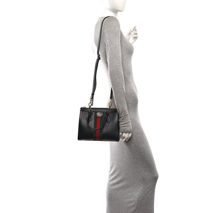 Textured Calfskin Web Small Ophidia Tote Bag Black