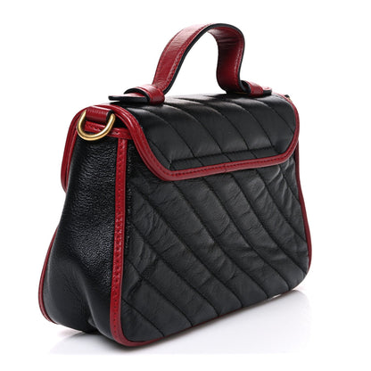 Vintage Effect Calfskin Matelasse Diagonal Mini Torchon GG Marmont Top Handle Shoulder Bag Black Romantic Cherry