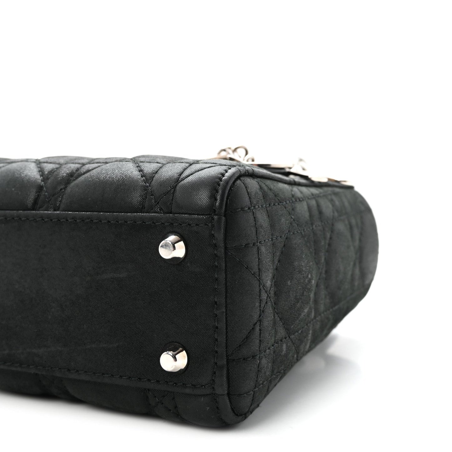 Metallic Calfskin Cannage Mini Lady Dior Black
