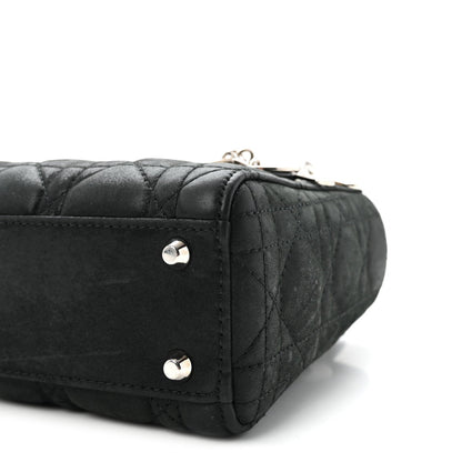 Metallic Calfskin Cannage Mini Lady Dior Black