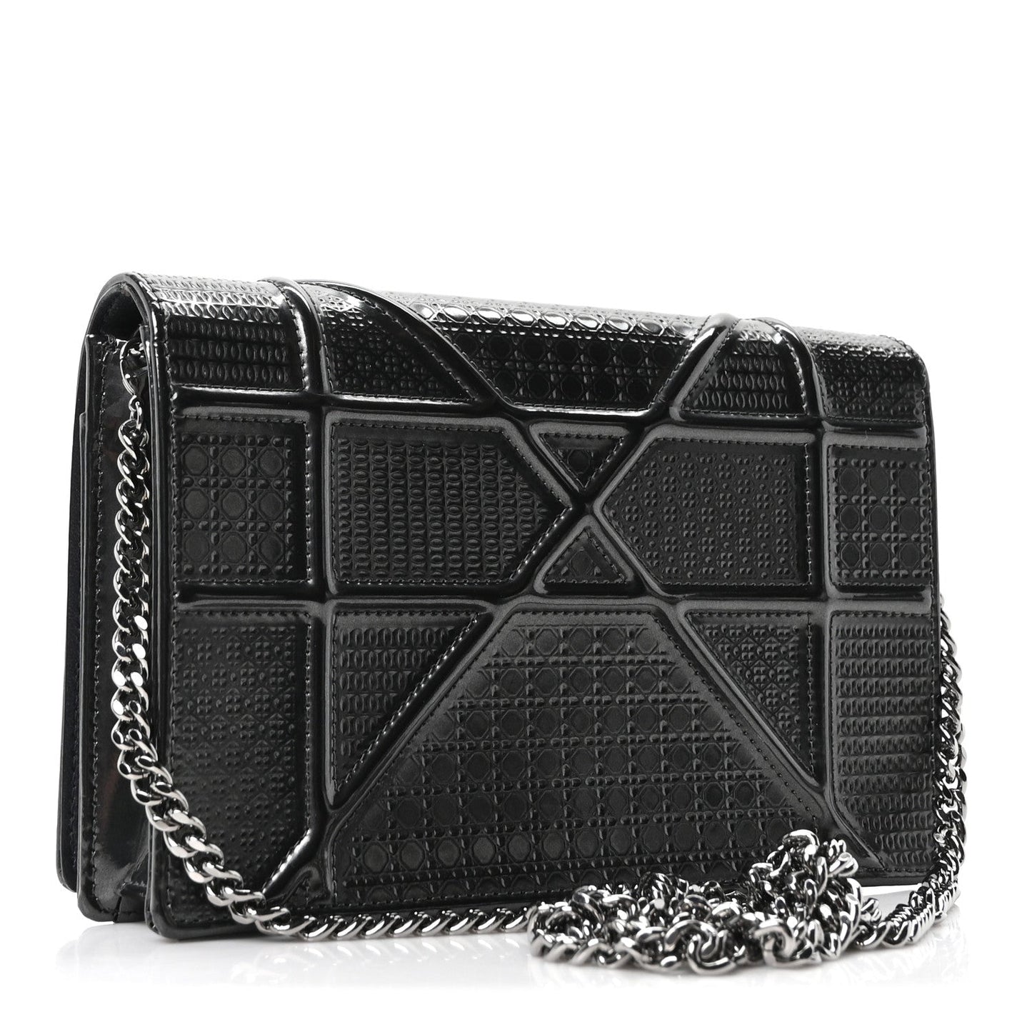 Metallic Patent Micro-Cannage Diorama Wallet on Chain Pouch Onyx Black