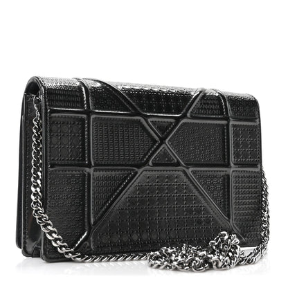Metallic Patent Micro-Cannage Diorama Wallet on Chain Pouch Onyx Black