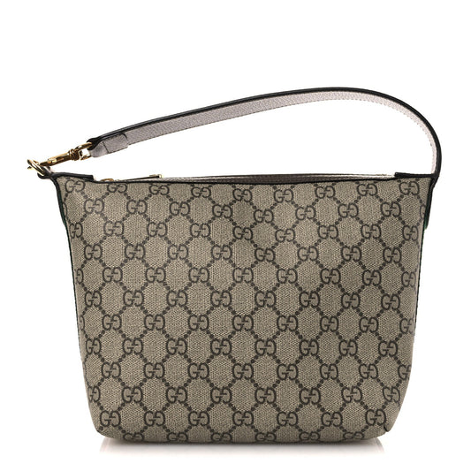 GG Supreme Monogram Textured Calfskin Web Super Mini Ophidia Shoulder Bag Beige Ebony New Acero