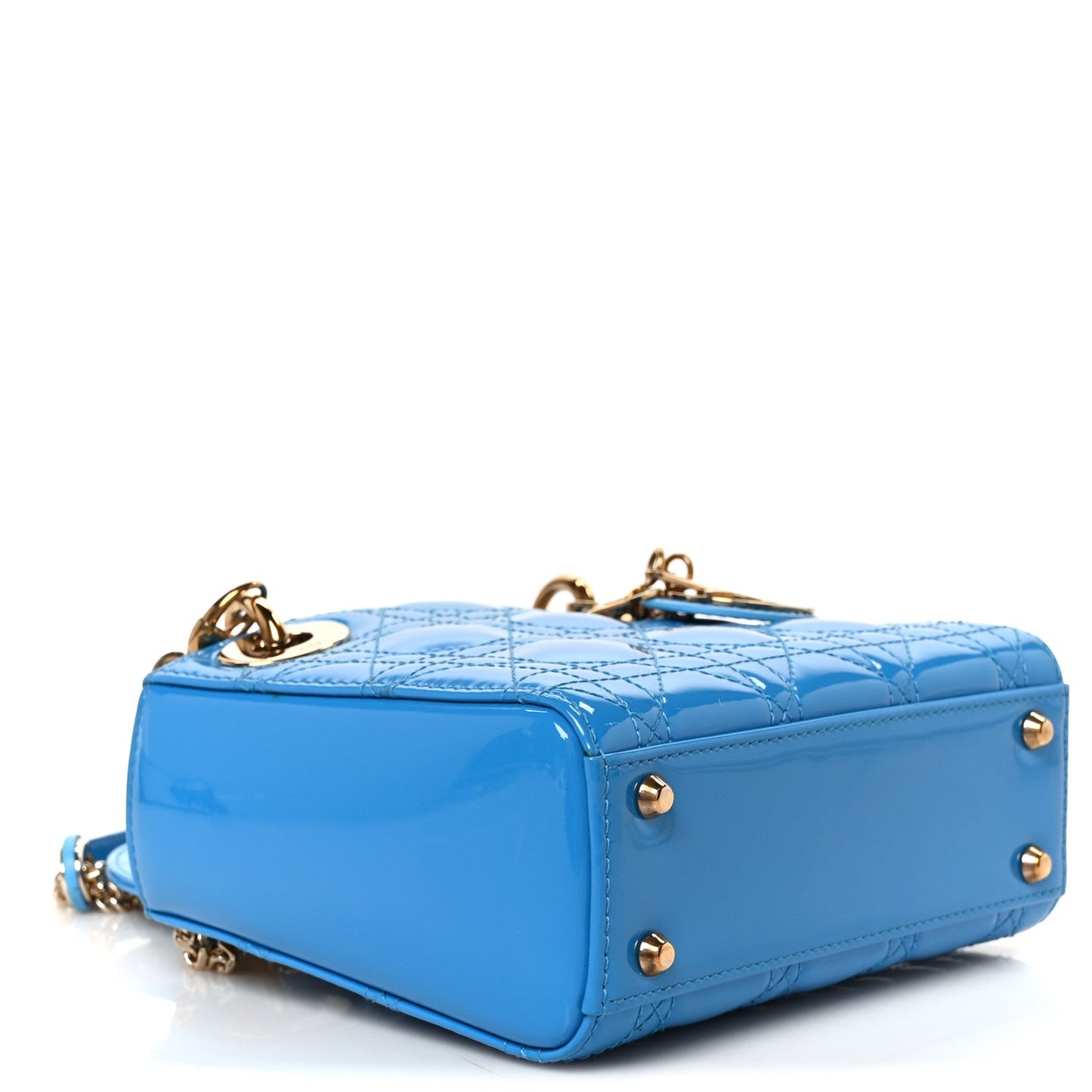 Patent Cannage Mini Lady Dior Blue