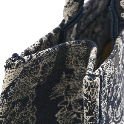 Canvas Embroidered Medium Toile De Jouy Reverse Book Tote Blue