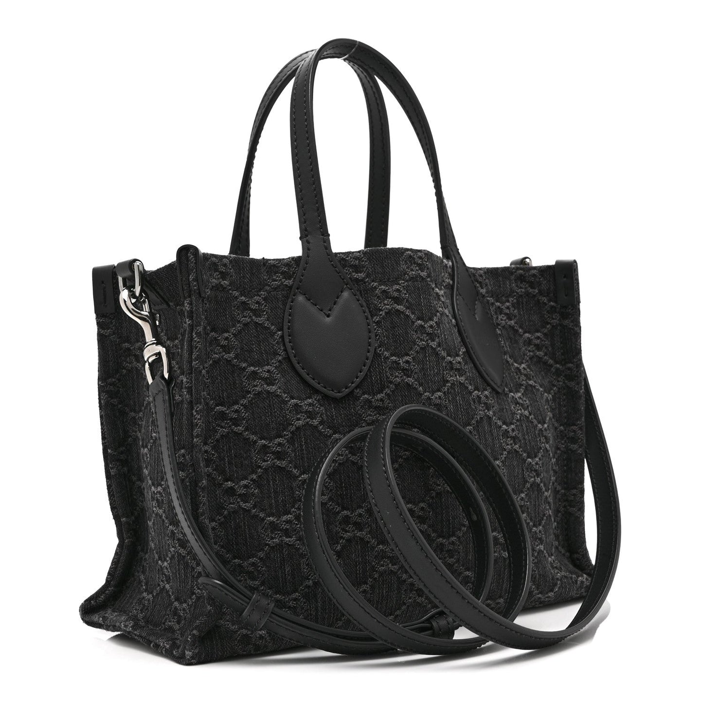 Denim Ophidia GG Monogram Tote Medium Black Grey