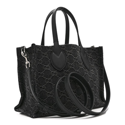 Denim Ophidia GG Monogram Tote Medium Black Grey