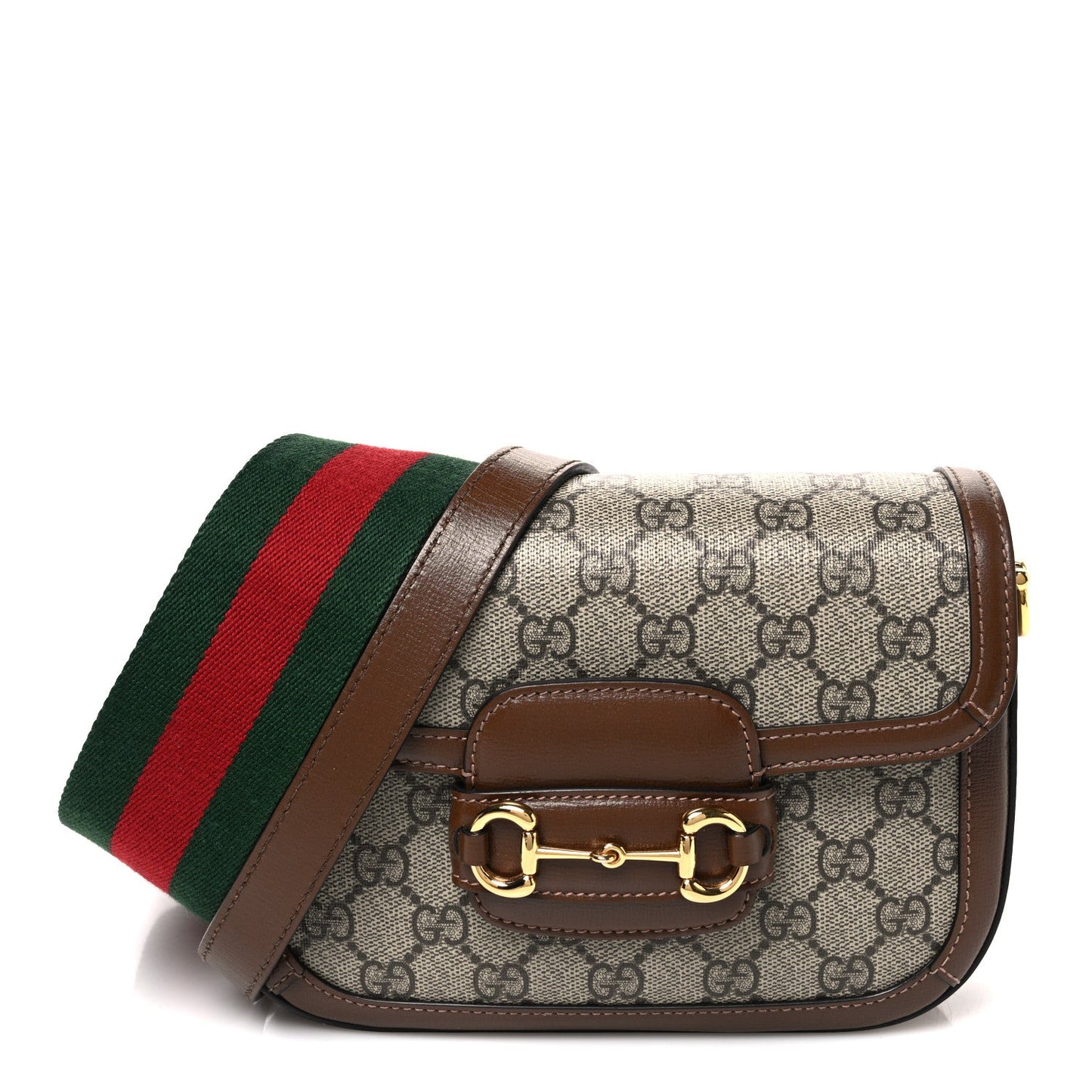 GG Supreme Monogram Web Mini Horsebit 1955 Shoulder Bag Beige Brown Sugar