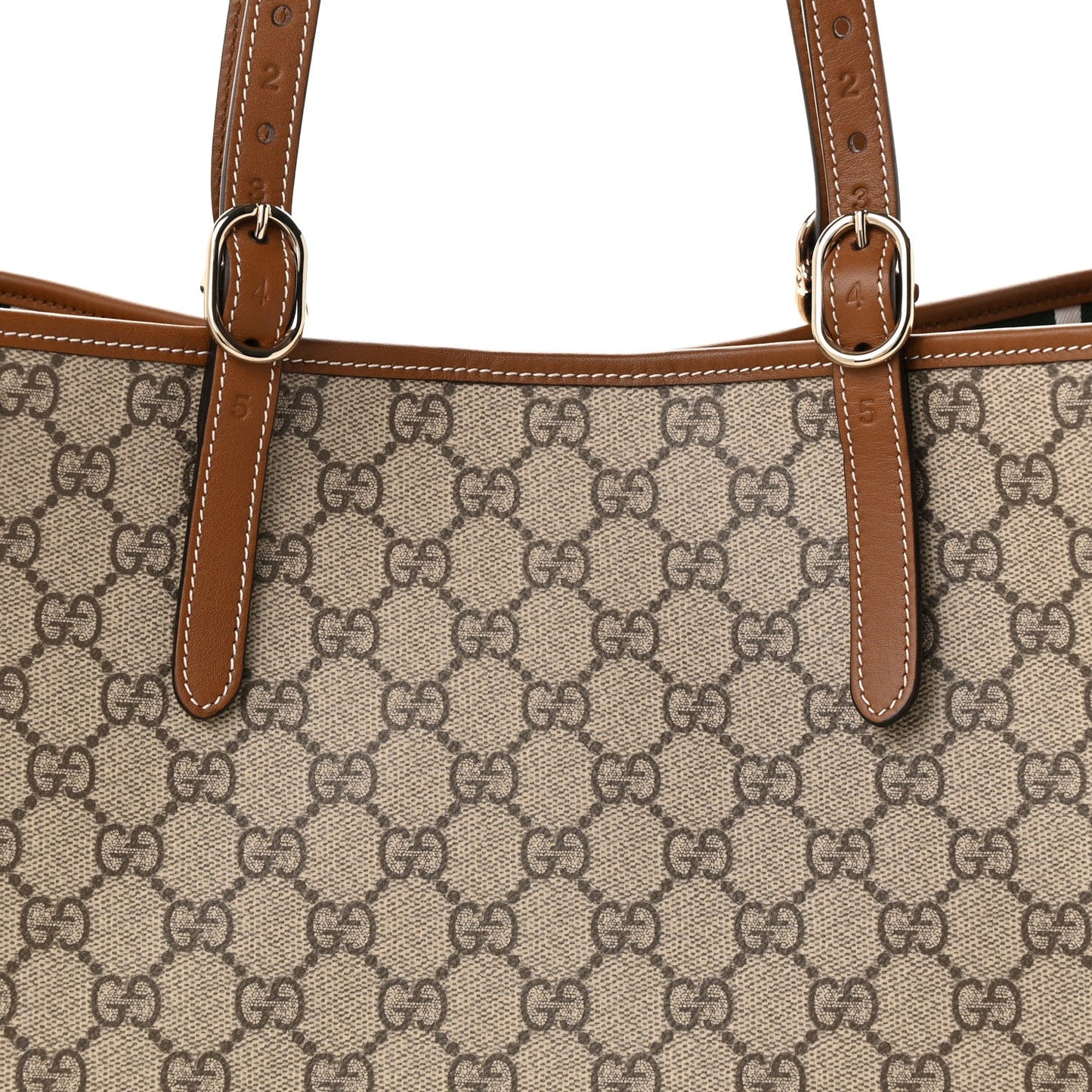 GG Supreme Monogram Emblem Large Tote Bag Beige Dark Brown