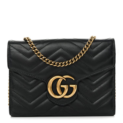 Calfskin Matelasse GG Marmont Chain Wallet Black