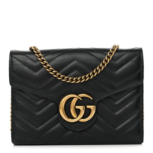 Calfskin Matelasse GG Marmont Chain Wallet Black