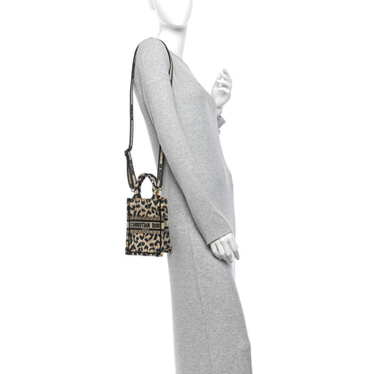 Canvas Mizza Embroidered Mini Book Tote Phone Bag Beige