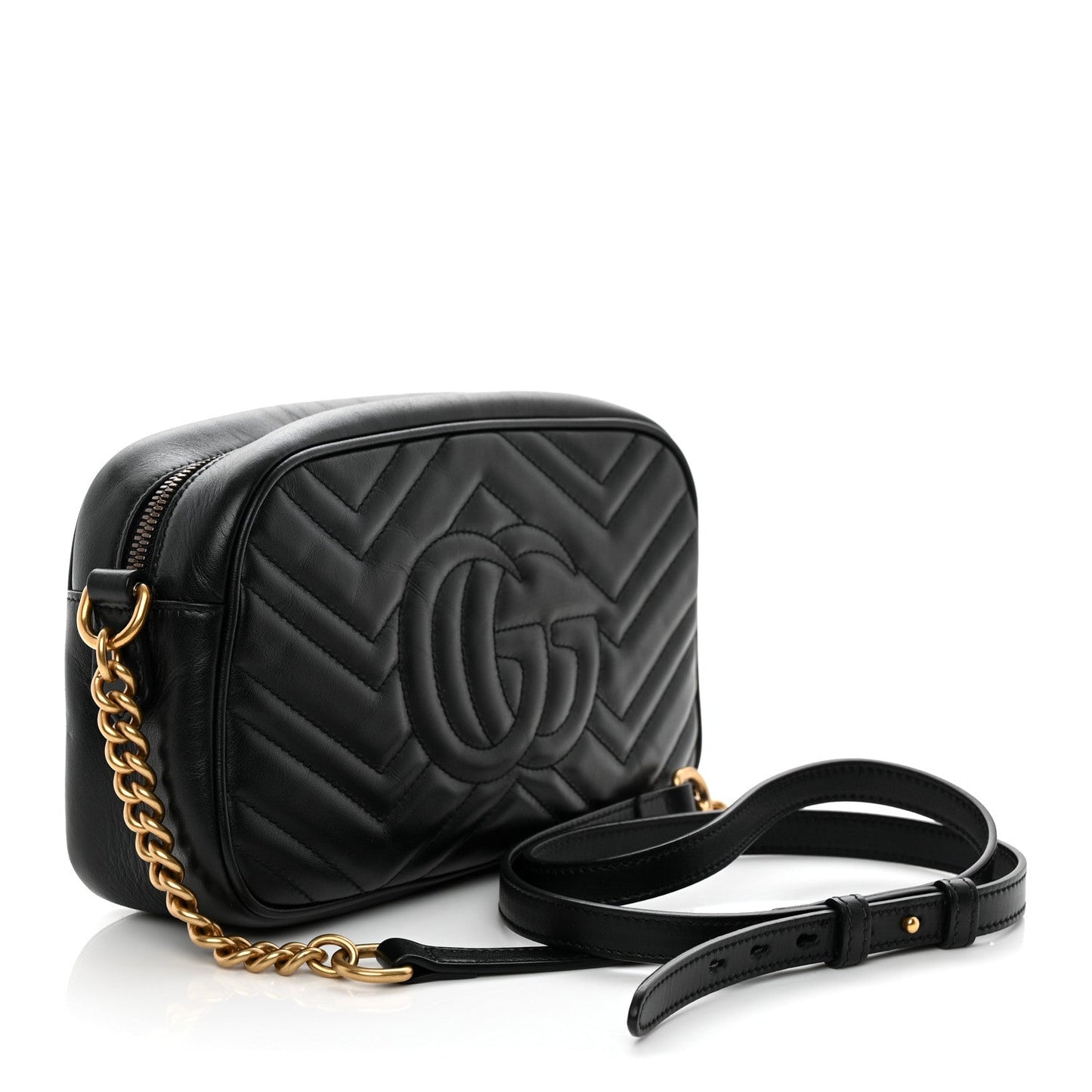 Calfskin Matelasse Small GG Marmont Chain Shoulder Bag Black