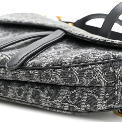 Denim Oblique Jacquard Saddle Bag With Strap Grey