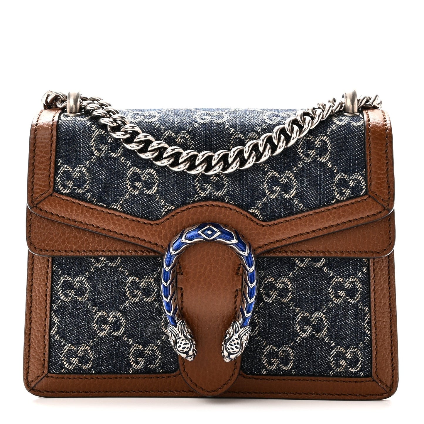 New Denim GG Monogram Dollar Calfskin Enamel Mini Dionysus Shoulder Bag Blue Tea Cuir Epilog Electric Blue