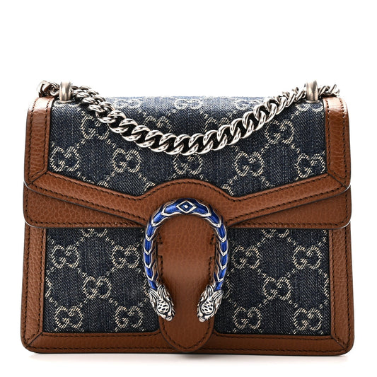 New Denim GG Monogram Dollar Calfskin Enamel Mini Dionysus Shoulder Bag Blue Tea Cuir Epilog Electric Blue