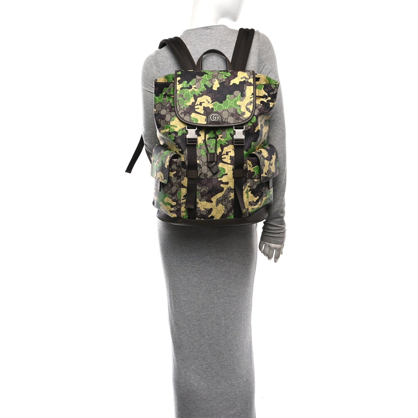 GG Supreme Monogram Camouflage Large Backpack Green Multicolor