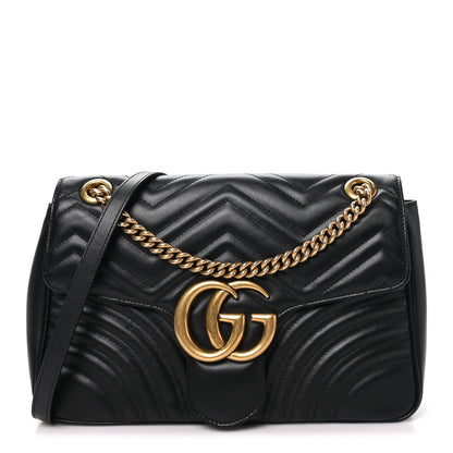 Calfskin Matelasse Medium GG Marmont Shoulder Bag Black
