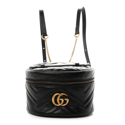 Calfskin Matelasse Mini GG Marmont Round Backpack Black