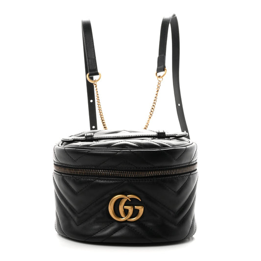 Calfskin Matelasse Mini GG Marmont Round Backpack Black