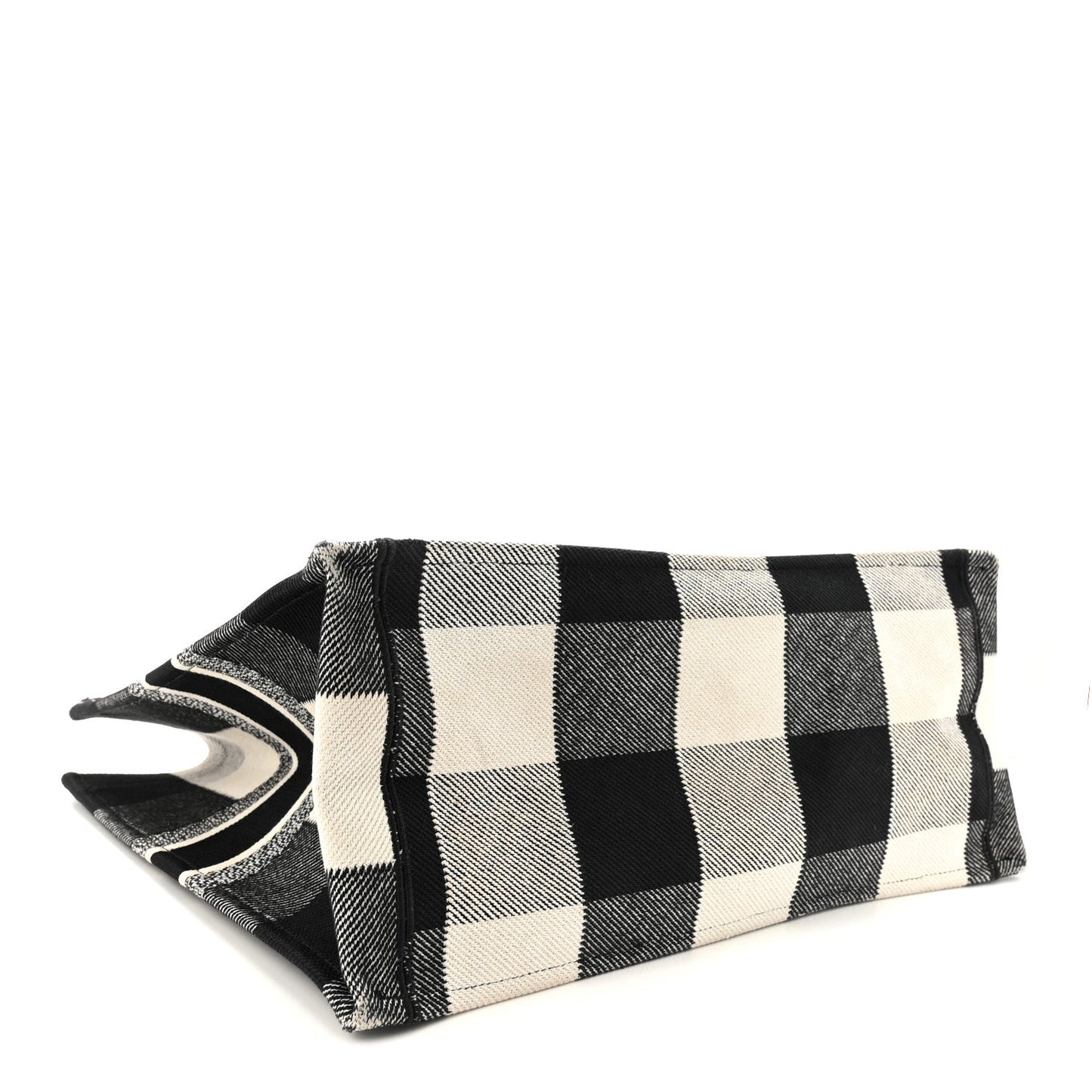 Canvas Embroidered Large Checkered Book Tote Black White