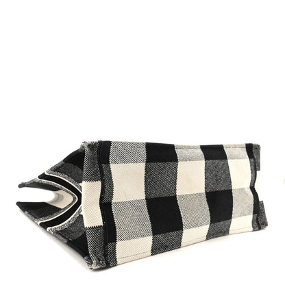 Canvas Embroidered Large Checkered Book Tote Black White