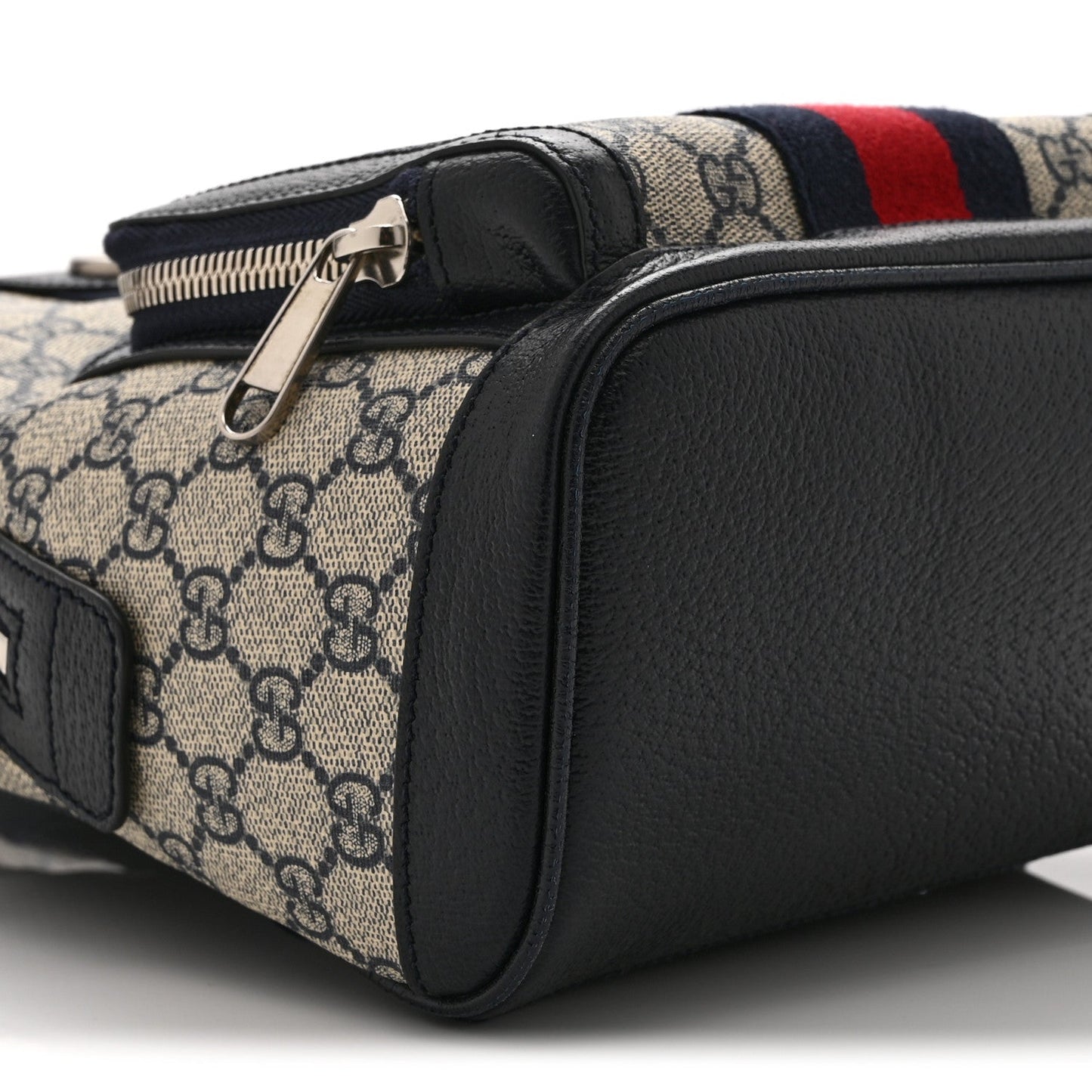 GG Supreme Monogram Textured Dollar Calfskin Web Small Ophidia Day Backpack Beige Blue Black