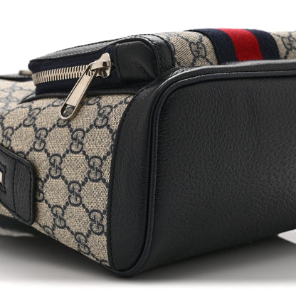GG Supreme Monogram Textured Dollar Calfskin Web Small Ophidia Day Backpack Beige Blue Black