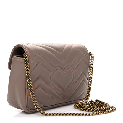 Calfskin Matelasse Super Mini GG Marmont Shoulder Bag Porcelain Rose