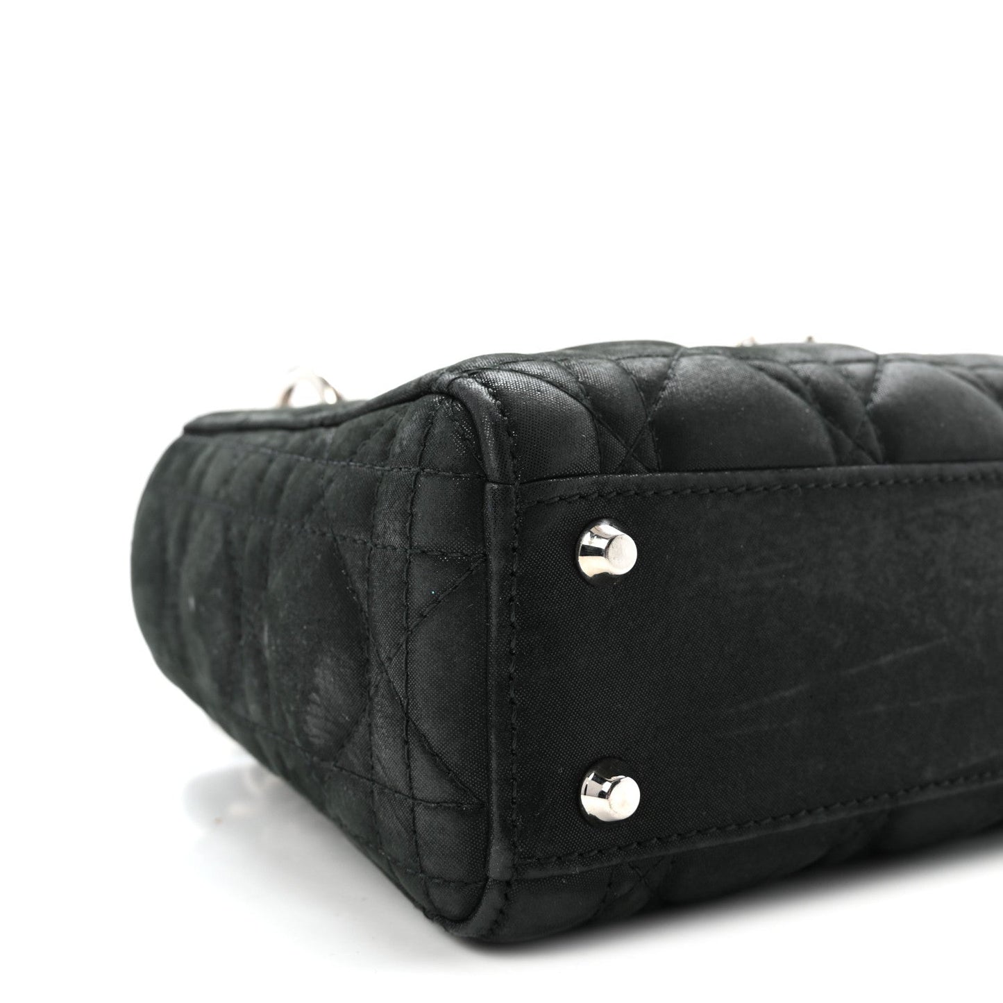 Metallic Calfskin Cannage Mini Lady Dior Black