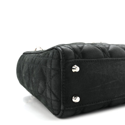 Metallic Calfskin Cannage Mini Lady Dior Black