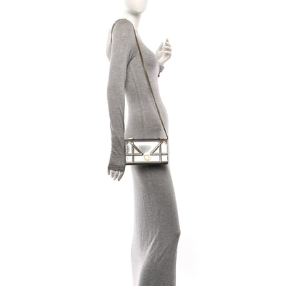 Metallic Patent Studded Diorama Top Handle Wallet on Chain Pouch Silver