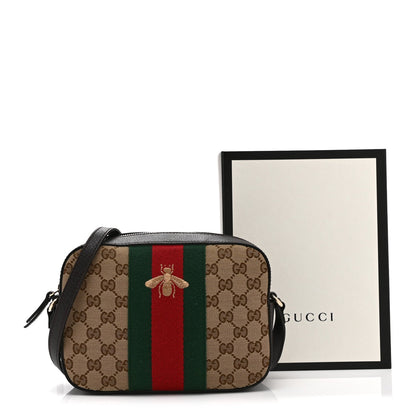 GG Supreme Monogram Web Small Webby Bee Shoulder Bag Dark Brown