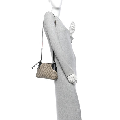 GG Supreme Monogram Textured Calfskin Small Emblem Shoulder Bag Beige Black