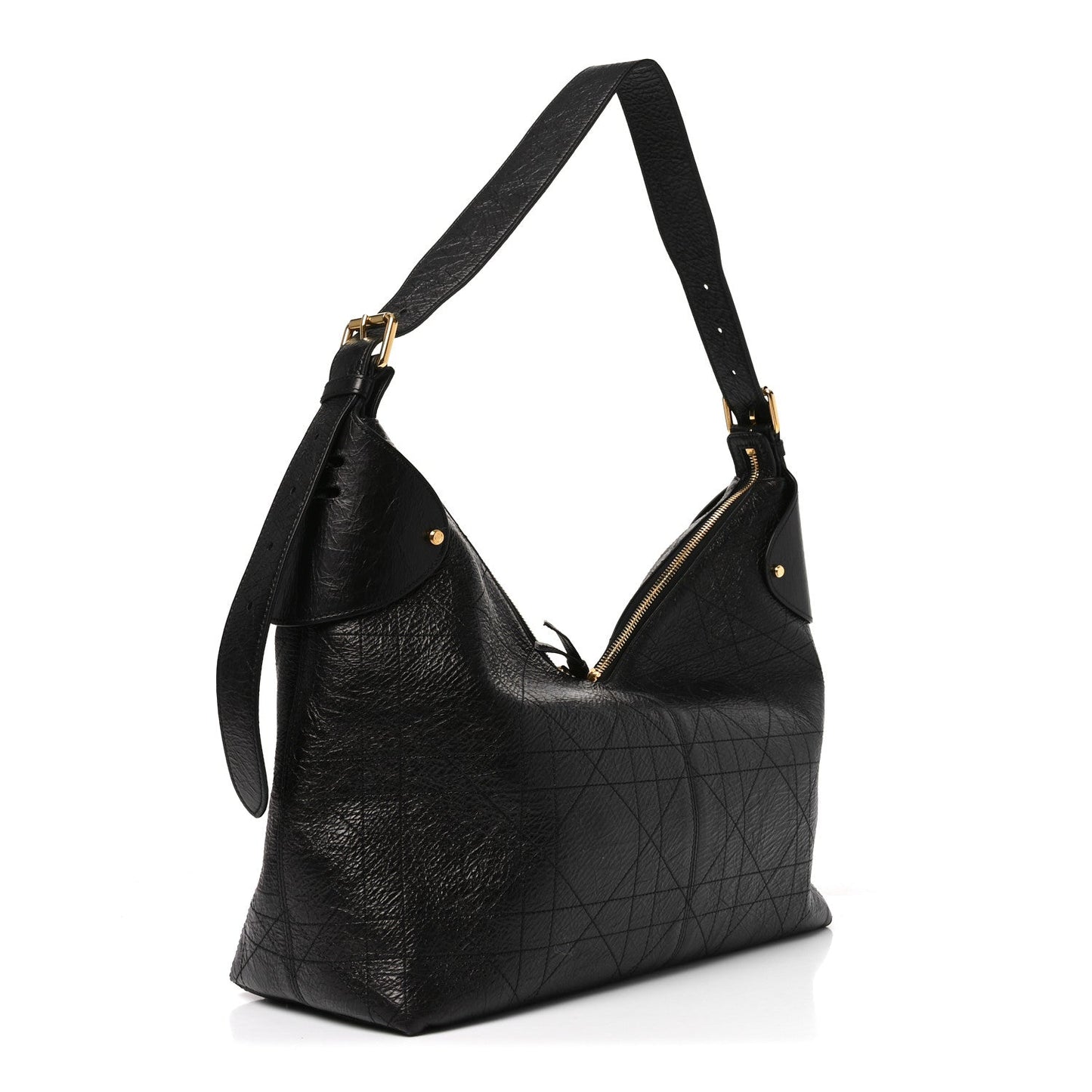 Crinkled Calfskin Macrocannage Large Voyage Bag Black