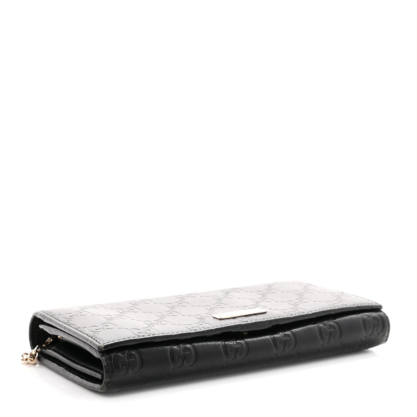 Guccissima Margaux Calfskin Metal Bar Chain Wallet Black