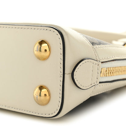 GG Supreme Monogram Azalea Calfskin Mini Horsebit 1955 Top Handle Bag Beige Ebony Mystic White