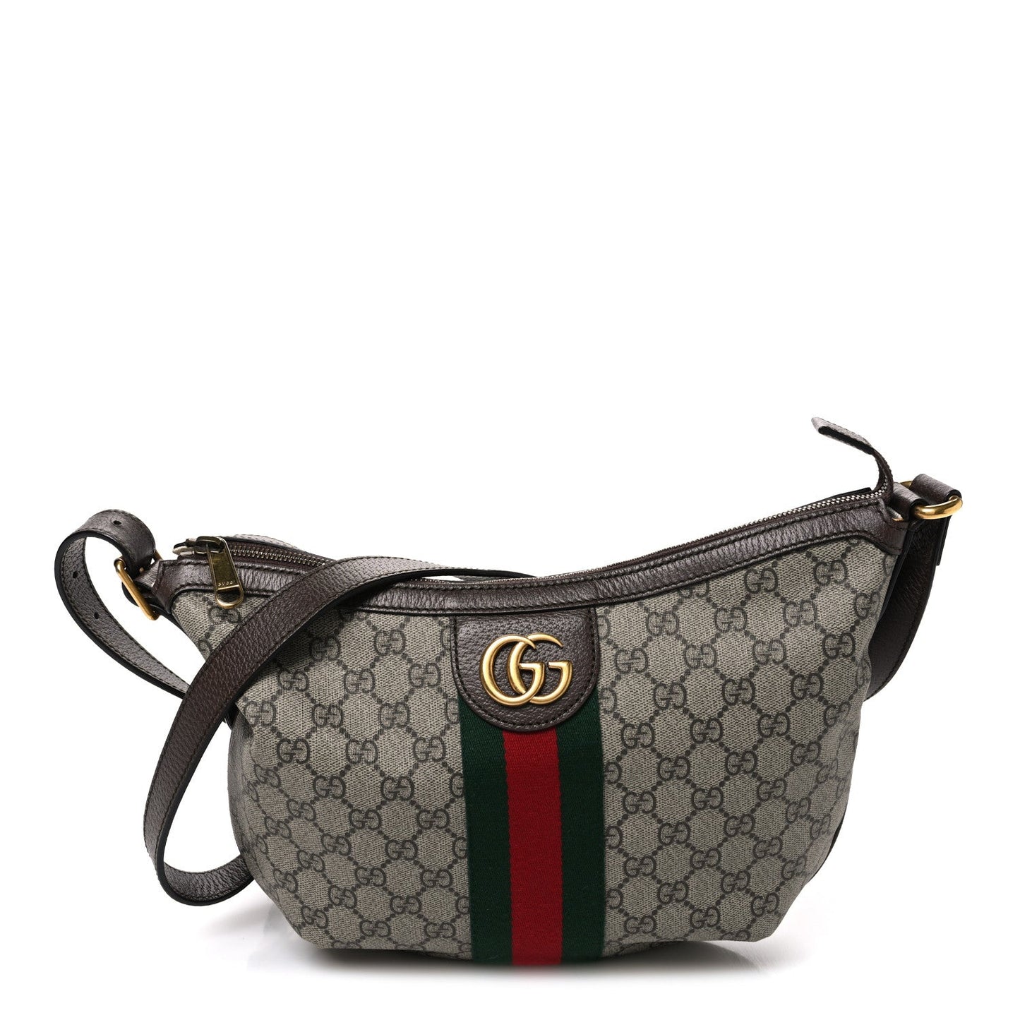 GG Supreme Monogram Web Small Ophidia Half Moon Hobo Brown