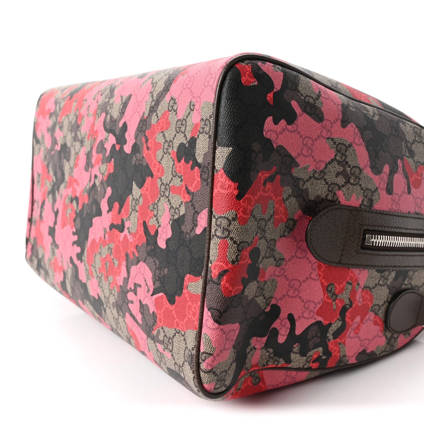 GG Supreme Monogram Camouflage Textured Dollar Calfskin Medium Savoy Duffle Bag Beige Pink Red