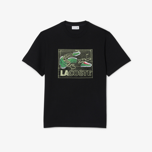 LACOSTE PRINTED COTTON CREW NECK T-SHIRT Men’s -BLACK