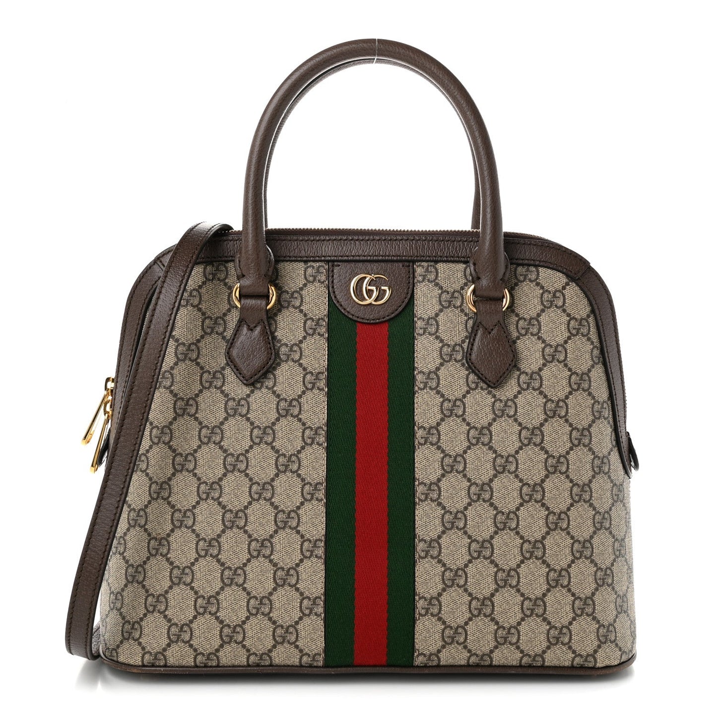 GG Supreme Monogram Web Medium Top Handle Ophidia Dome Shoulder Bag Brown