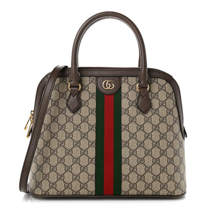 GG Supreme Monogram Web Medium Top Handle Ophidia Dome Shoulder Bag Brown